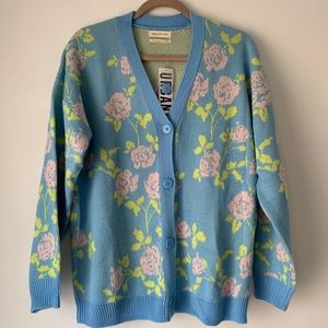 Urban Outfitters Blue Floral Button-up Sweater
